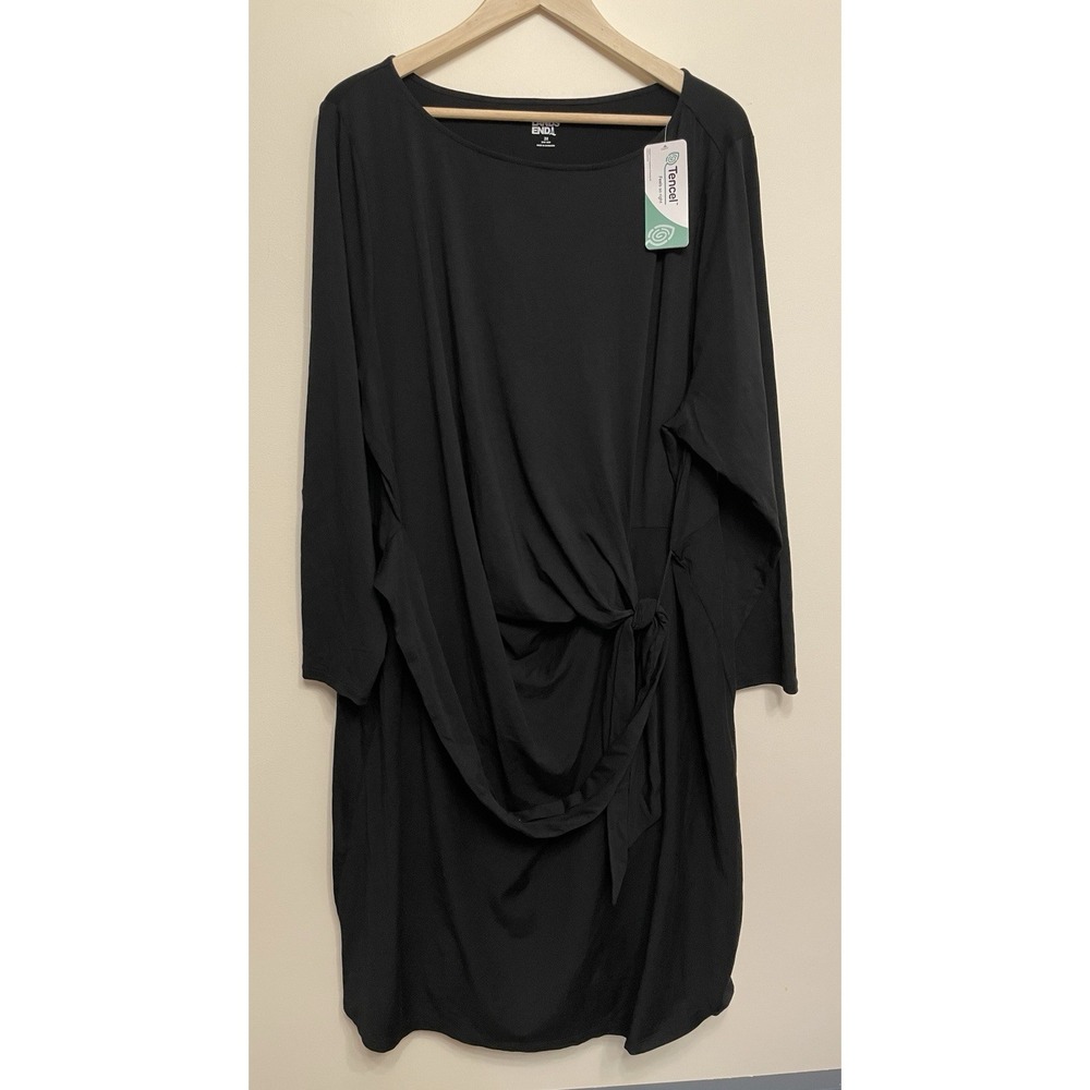 Lands' End Faux Wrap Dress Women 3X/24W-26W Black Jersey Stretch Tie‎ Waist New